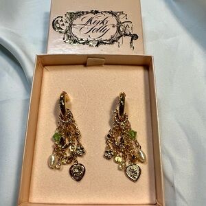 Kirks Folly Goldtone hoop earrings/3 interchangeable charms pearl, rhinestones